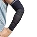 BeVisible Sports Compression Arm Sleeves Arm & Elbow Support for Men, Women & Youth - Boosts Circulation, Aids Faster Recovery -with SPF 50+ UV Sun Protection - 1 Pair - (Small/Medium, Black)