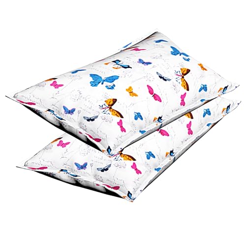 Image of Wakewell Pillow Cover Set of 2 | Standard Size | Soft & Breathable | Machine Washable | Bedroom & Living Room (White Printed Butterfly)