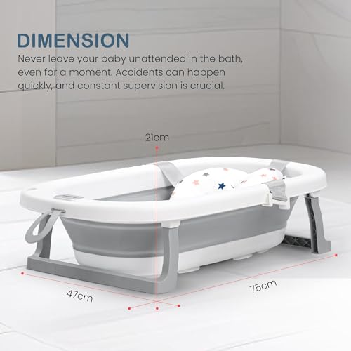 Image of Baybee Jolly Bath Tub for Baby 0 to 5 Years | Foldable Baby Bath Tub for Kids with Anti Skid Base & Drainer | Mini Swimming Pool for Babies | Bather & Bathtub for Newborn Boys Girls (Grey)