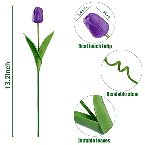 Image of Sggvecsy 15 Pcs Fake Tulips Artificial Flowers Real Touch PU Faux Flowers Tulip Stems for Wedding Spring Bouquet Floral Arrangement Home Party Office Decorations for Mother's Day (Purple)