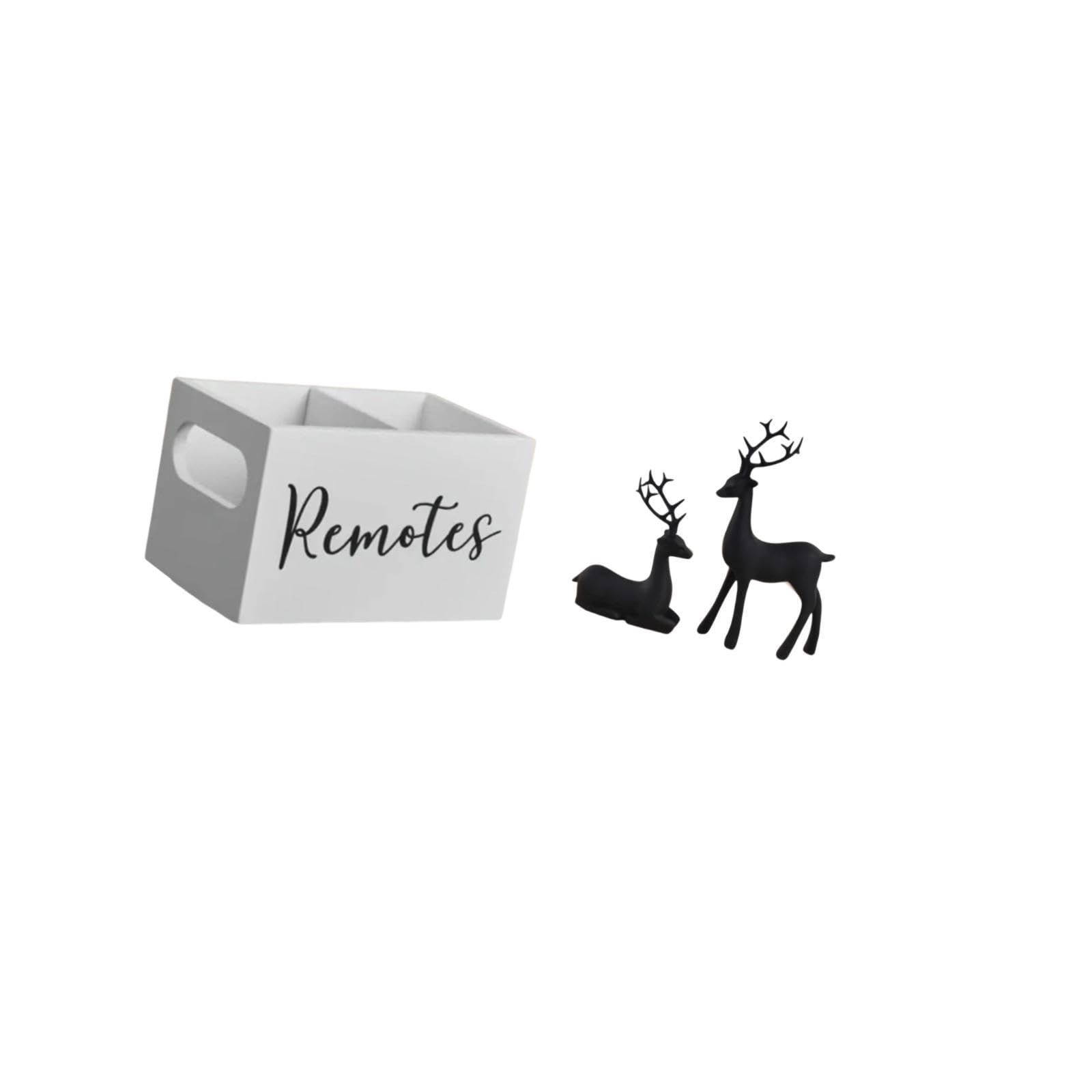 BNF®Retro Wooden Remote Organizer and Black Deer Resin Figurine Set for Table Nightstand Office Living Room Study Balcony Décoration|Home & Garden|Household Supplies & Cleaning|Home Organization 3