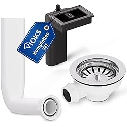 Valvula Fregadero 90Mm VIOKS Desagüe con válvula de cesta de 114 mm y desagüe para fregadero/fregadero, cocina, desagüe con colador para fregadero