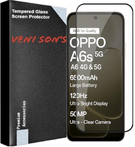 Image of VENI SON'S Scratch And Tear Resistant, Crystal Clear Edge to Edge Tempered Glass Screen Protector Guard Compatible With Oppo A6 / A6s 4G & 5G