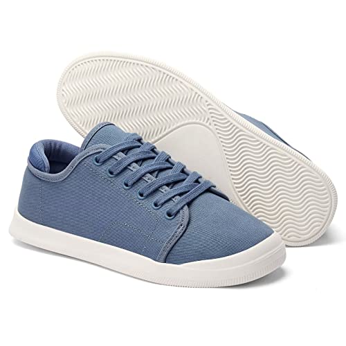 Konhill Women's Low Top Sneakers Lace-Up Canvas Walking Shoes Classic Casual Flats Comfortable Skate Shoes Solid Camouflage, 8 Us Blue #TOP3