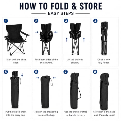 Image of Portable Camping Chair Foldable Outdoor Picnic Chair with Carry Bag, Folding Chair for Camping, Travel, BBQ, Hiking & Garden Use | Metal Frame with Oxford Fabric | Multicolor