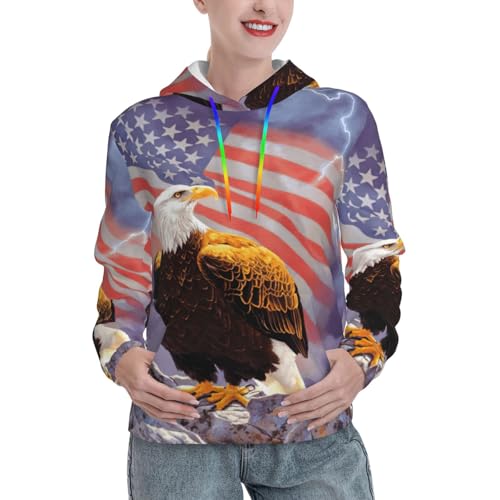 Pull ajusté femme avec motif aigle américain à capuche