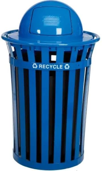 Global Industrial B3178687 Outdoor Steel Slat Recycling Trash Can - Dome Lid - 36 gal - Blue