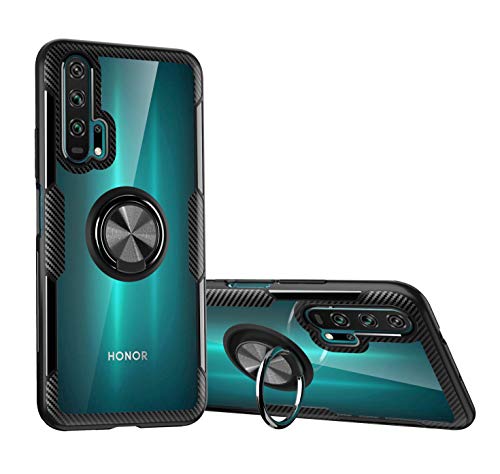 SORAKA Coque Transparent pour Honor 20 Pro avec Anneau et Plaque métallique pour Support Téléphone Voiture Magnétique,Transparent Hard PC Etui et Pare-Chocs Silicone Cover