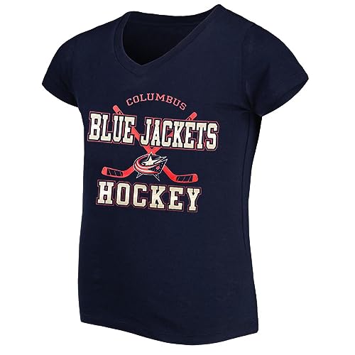 Outerstuff Columbus Blue Jackets Juniors Girls 4-16 Team Logo V-Neck T-Shirt (Girls X-Small-4/5)