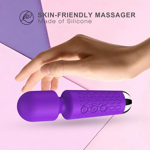 Image of Handheld Cordless Mini Massager, Powerful Quiet with Waterproof, 20 Modes & 8 Speeds Vibration Wand for Back Neck Shoulders, Muscle Soreness Relief & Recovery (Purple)