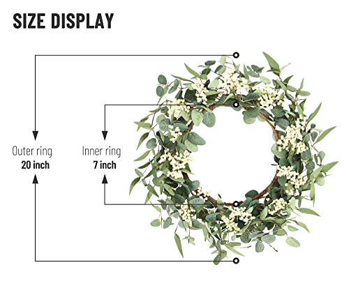 Pinkpum 20'' Eucalyptus Wreath for Front Door, Porch, Window - Green Decor for Home, Farmhouse - Spring, Summer, Fall, All Seasons - Image 3