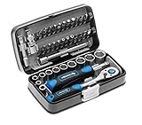Högert Technik - Werkzeugset I Steckschlüssel, Bits und Ausstattung 1/4” I Legiertem Chrom-Vanadium-Stahl I Gesenkgeschmiedet I Ratschenmechanik mit 72 Sperrklinken I HT1R462 - 38-tlg