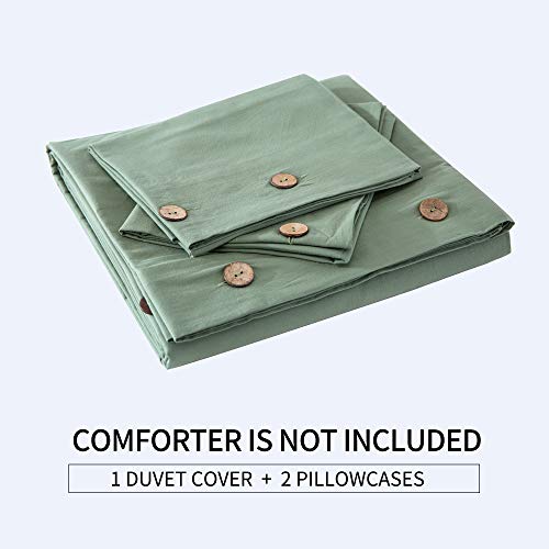 Jellymoni Green 100% Washed Cotton Duvet Cover Set, 3 Pieces Luxury Soft Bedding Set With Buttons Closure. Solid Color Pattern Duvet Cover Queen Size(No Comforter) #TOP6