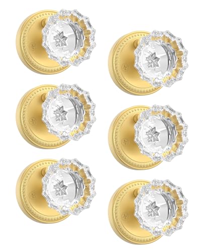 Asidrama 6 Pack Gold Privacy Crystal Door Knobs