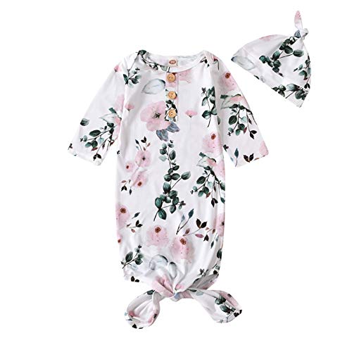 Image of Moru Infant Baby Girls Cotton Sleeper Gowns Organic Cotton Floral Kimono Knotted Gown