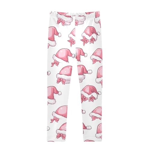 ZZKKO Girls Leggings Bow Christmas Hat Toddler Girls Clothes Leggings for Girls Toddler Girls Leggings 3-4T