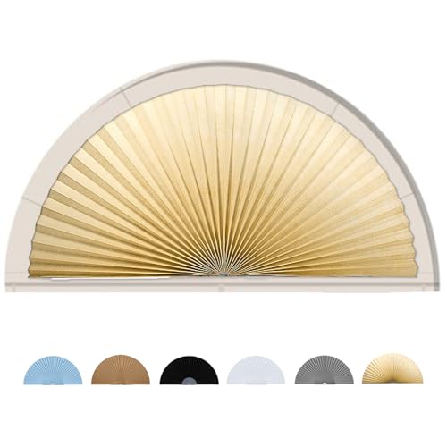Jlong Arch Window Shade Half Circle Window Shade Paper Blinds for Windows Cordless Semicircular Blind No Drill Blinds for Windows Half-Round Shade Easy to Cut and Install for Home Living Room Bedroom