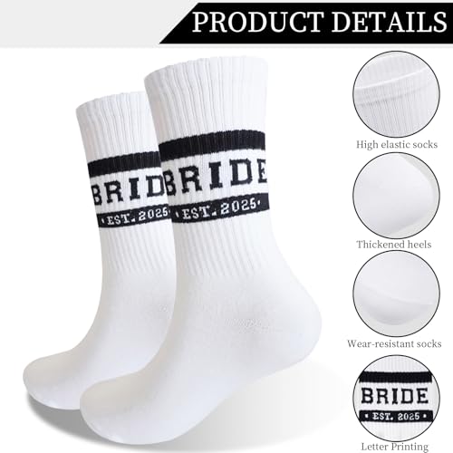 Image of Bride Socks for Bridal Shower Gifts, 2025 Women Bridesmaid Gifts for Wedding Day - Soft White Bride To Be Socks - Bachelorette Party Favors Decorations (BRIDE EST 2025)