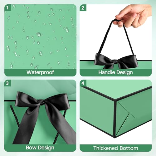 Image of JMANNI Gift Bags with Handles, 13 inch Medium Gift Bag for Presents, 1 Pcs Bags with 2 Tissue Paper and 1 Cards for Baby Shower Wedding Bridal Shower Mother's Day Birthday Party (Cyan-Black