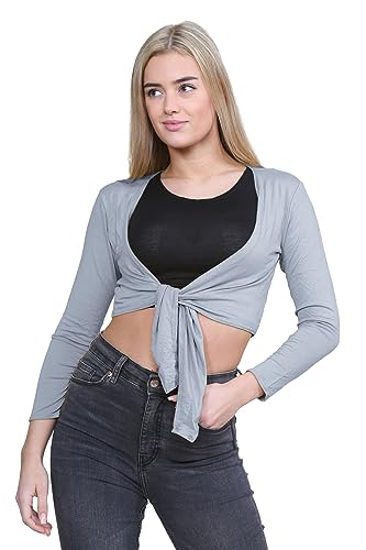 Bolero gris con nudo frontal chaqueta corta de manga larga talla 36-38 para mujer