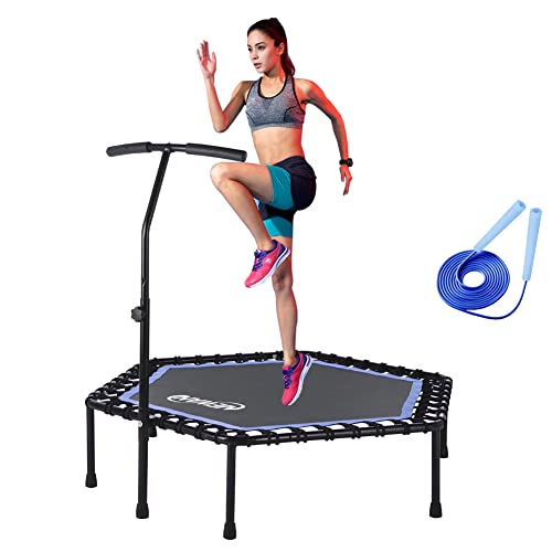 Newan 48'' Fitness Trampoline with Adjustable Handle Bar, Silent Trampoline Bungee Rebounder Jumping Cardio Trainer Workout for Adults - Max Limit 330 lbs