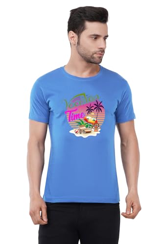 Image of Caseria Men's Cotton Printed T-Shirt -Time Vacation | 100% Cotton | Half Sleeves | Regular Fit | Printed | Round Neck | Graphic T Shirt