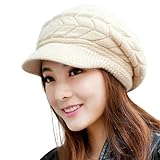 Loritta Womens Winter Beanie Hats Thick Warm Knitted Chunky Soft Slouchy Cap with Visor Brim,Beige