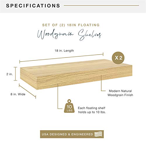 Image of MCS Natural Woodgrain Floating Shelves, 18 Inch x 8 Inch, Set of 2, 18 x 8