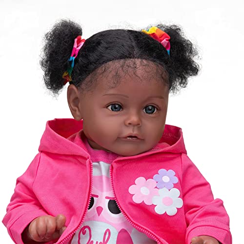 Terabithia 24 Inch Huge Size Rooted Curly Hair Lifelike African American Newborn Toddler Girl Dolls With Soft Weighted Body,Dark Brown Skin Realistic Reborn Baby Doll Child Birthday Gift Set #TOP6