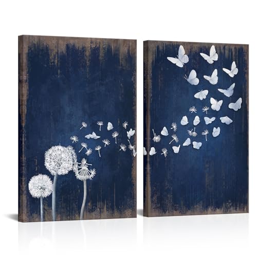 iHAPPYWALL Rustic Navy Dandelion Butterfly Canvas