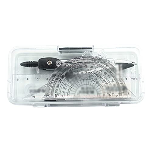 JKXWX 7 PCS Math Compass Set Draw Drawn Compass Protractor y Compass Conjunto con Caja de Almacenamiento Protractor Rulers Compass Leader Borrador Set de geometría