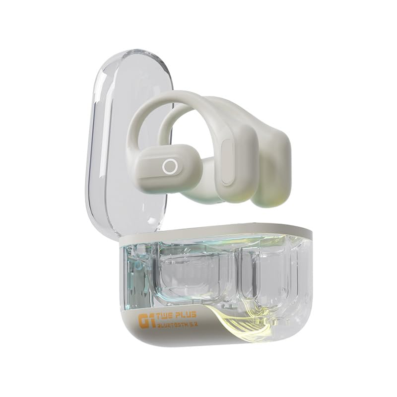 Open Ear Wireless Bluetooth Headphones, Touch Control Air Conduction Sport Ear Buds IPX5 Waterproof Headsets, 5 Hours Playtime for Android iPhone, Ergonomic,Colorful lights when charging,White
