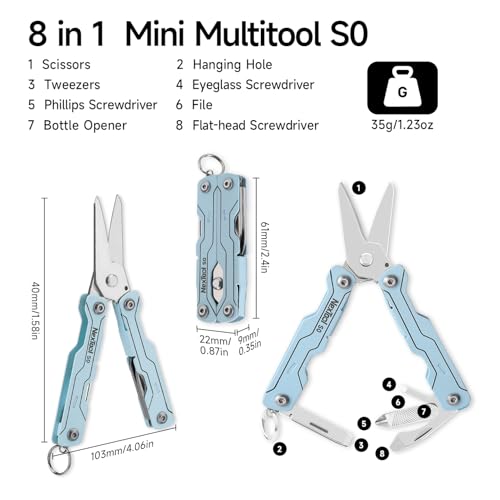 Image of NexTool Micro Sailor Scissors S0, Mini Keychain Multitool with Serrated Scissors, 8-in-1 Lightweight EDC Tool for Travel, Outdoor, Everyday Carry, Cool Gadget for Men(Blue)