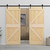 Puerta corredera:; Material: Madera de pino maciza con acabado natural; Dimensiones de la puerta: 80 x 210 x 3,6 cm (ancho x alto x grosor)