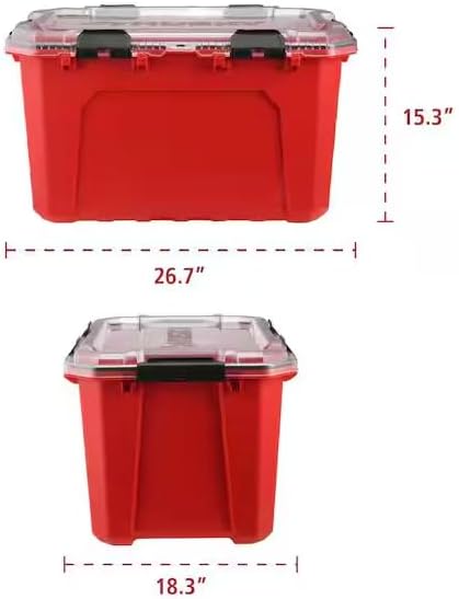 20-Gal. Professional Heavy Duty Waterproof Stackable Plastic Storage Container with Hinged Lid in Red