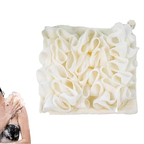 2-in-1 Loofah Washcloth for Bar Soap, Bath Sponge Glove with Mesh Exterior and Terry Cloth Interior for Lathering and Gentle Ski