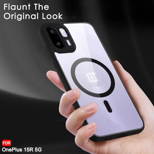 Image of TheGiftKart Hybrid Shockproof Back Cover Case for OnePlus 15R 5G Compatible with MagSafe | Hard Back Cover Case for OnePlus 15R 5G (PC & TPU, Transparent Clear Back, Black Sides)