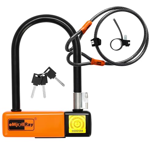 eMjollRay Fahrradschloss - Hochsicheres Bügelschloss für Fahrrad, E-Scooter und E-Bike,15 mm Durchmesser Diebstahlschutz mit 10 mm x 1.2 m Sicherheitskabel, wetterfest und leicht