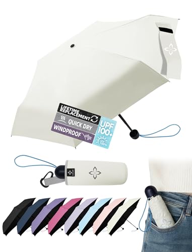 Image of LILAC Mini Travel Umbrella for Rain - 43 inch Large Coverage Small Compact Umbrella, Reinforced Strong Frame, Lightweight Portable Parasol with UPF 100+ UV Protection, Gifts for Adults, Seniors & Students