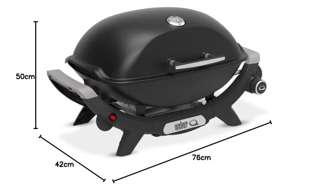 Weber Q2100N Barbecue à gaz, Surface de Cuisson 53 x 39 cm, 1 brûleur, Grille en Fonte émaillée (2 Parties), Couvercle et cuve en Fonte d'aluminium - Noir (1501069)