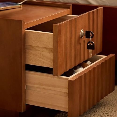 Modern Narrow Bedside Table with 2 Drawers & Open Storage, Glass Top Nightstand for Small Spaces, Stylish Storage Solution for Bedrooms & Living Rooms
