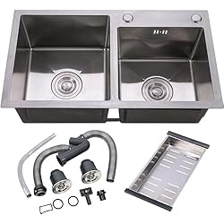 Fregadero Doble CuCummoo Fregadero doble de acero inoxidable para empotrar, fregadero de cocina cepillado, fregadero con escurridor, fregadero de cocina, fregadero doble, 78 x 43 x 21 cm