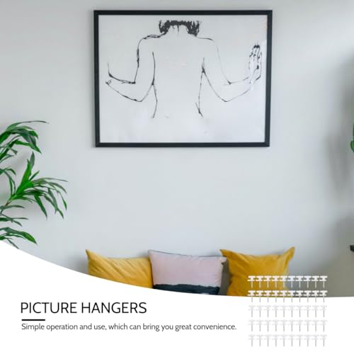 Image of Cabilock Mini White Traceless Hooks 50pcs Photo Frame Hanger Nails Wall Hanging Easy to Install
