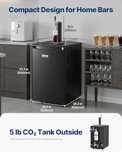Image of VEVOR Beer Kegerator, Single Tap Commercial Draft Beer Dispenser for D system, Full Size Keg Refrigerator with 5lbs CO2 Tank, Hold 2 Sixth / 2 Ball lock keg, Black