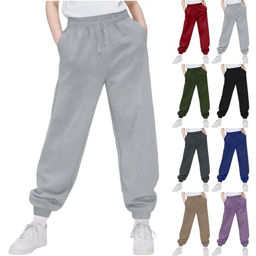 Kids Basic Solid Casual Joggers Sweatpants Loose Elastic Waist Athletic Sports Pants with Pockets for Girls Boys 5-15 Years2