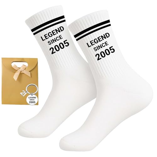 RUQVKWLA 21st Birthday Gifts for Men Legend Since 2005 Socks and Keychain Set with Gift Bag - 21st Birthday Gifts for Him Fun Keepsake Present for Son Brother Boyfriend Friend