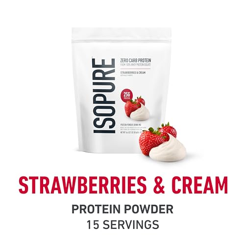 Image of Isopure Bundle of Zero Carb 100% Pure Whey Isolate Protein Powder, Strawberries & Cream, 25g Protein Per Serving, 1 Lb, 15 Servings + Isopure 100% Pure Creatine Monohydrate Powder, 100 Servings