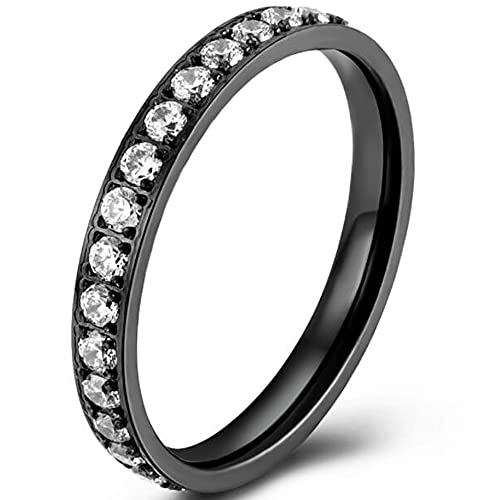 3mm Stainless Steel Cubic Zircon Filled Stackable Eternity Wedding Band Ring (Black, 5)