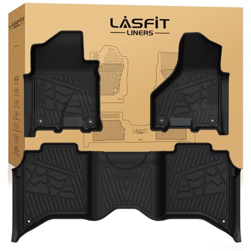 LASFIT Floor Mats for 2019-2024 2025 Ram 2500/3500 Crew Cab Bucket Seat for Carpet & Vinyl Floor (NOT fit Model with PTO Kit), All Weather TPE Custom Fit Car Mats Floor Liners 1st & 2nd Row, Black