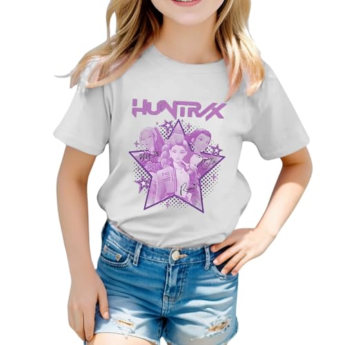 Camiseta para niña Merch Kostüm Print Shirt Tops Oversized Rundhals Tshirt Huntrx Top Fashion Regular Fit Casual Kurzarm Grafik 2025 Pop Kinder Tee für Mädchen Fans 1-12Y, Nº 15, 11-12 años